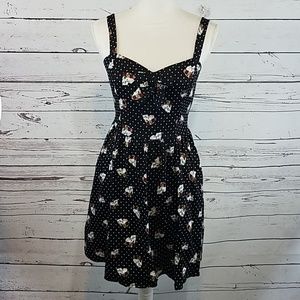 Hot Topic Pin Up Polka Dot Skull and Rose Dress S